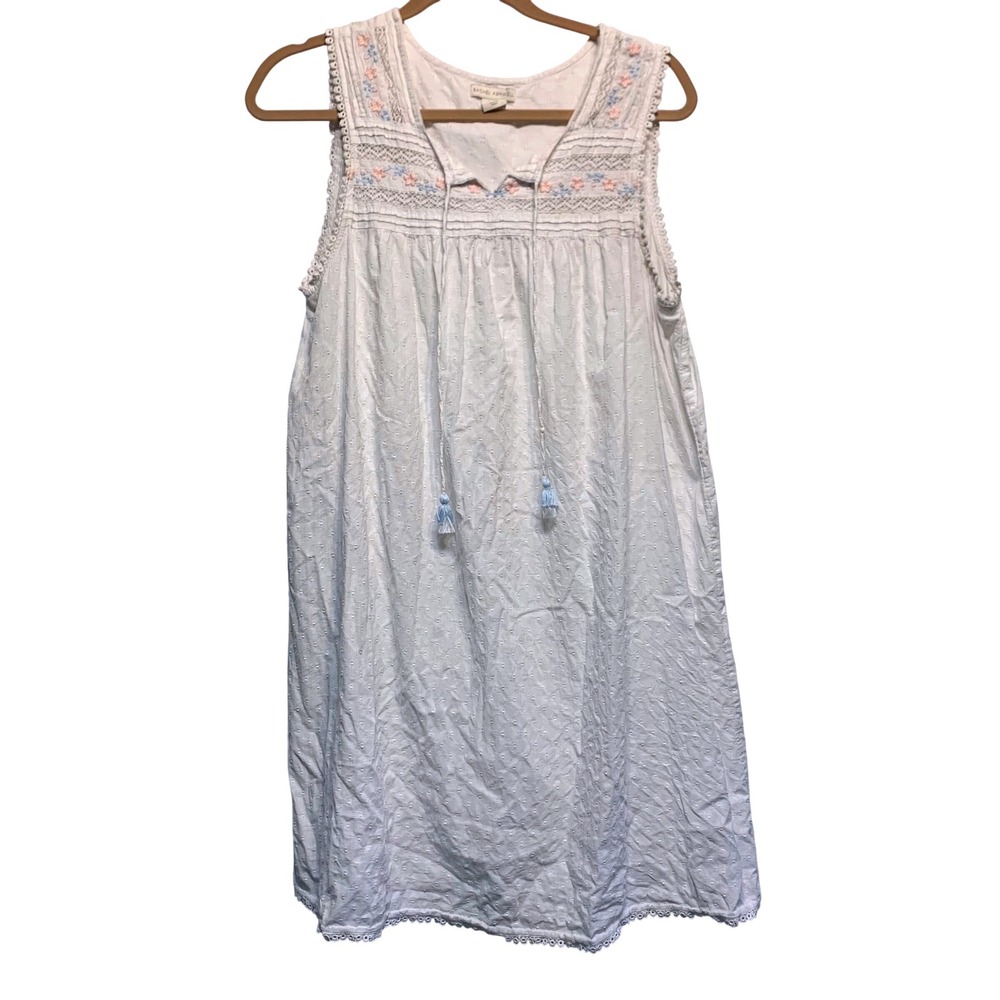 Rachel Ashwell Shabby Chic White Embroidered PINK/BLUE Flowers Nightgown Medium